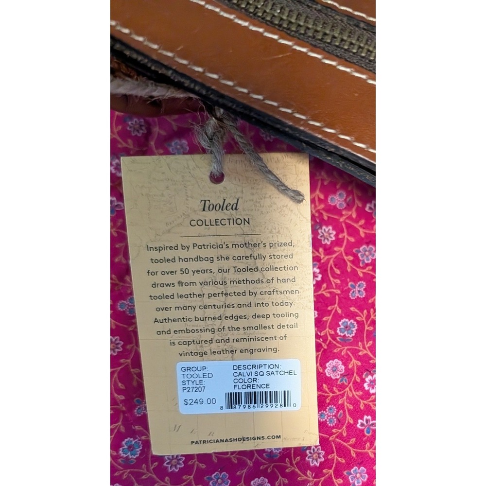 Patricia Nash Calvi Square Satchel Tooled Leather Bag Florence Brown P27207 NWT - Picture 8 of 8